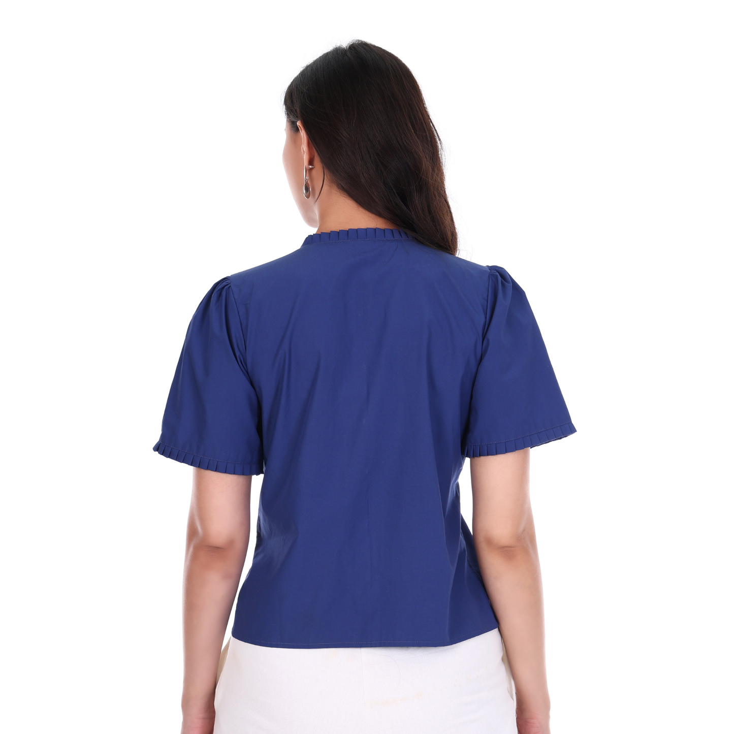 Navy Blue top with pleated neckline