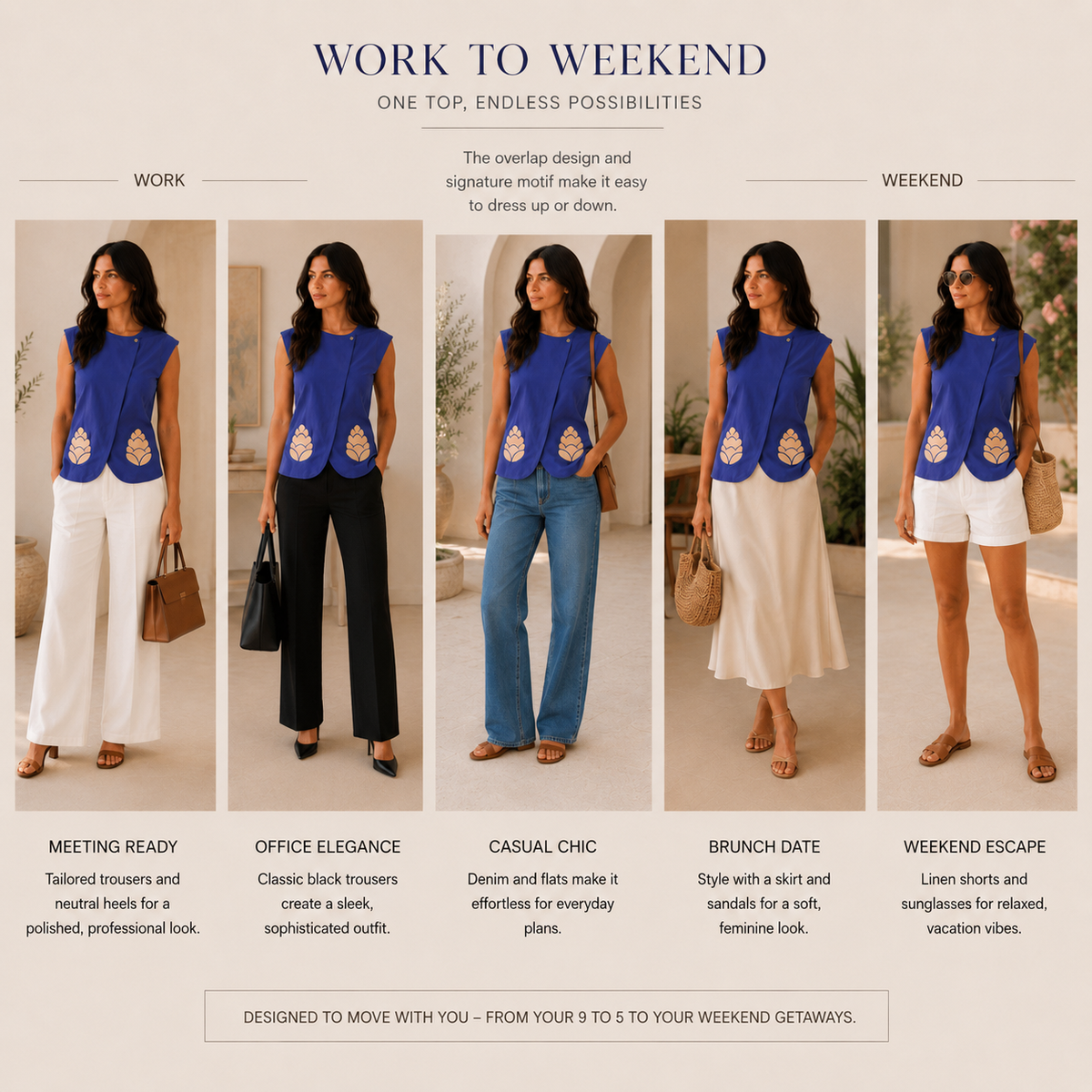 Blue Asymmetrical Top with Appliques
