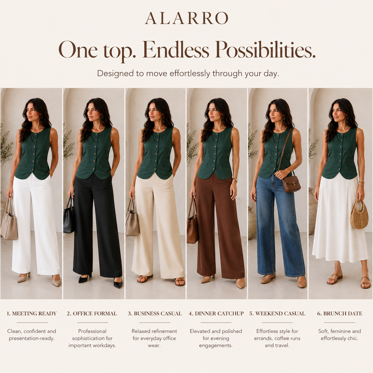 Pleated Pockets Sleeveless Top (Dark Green)