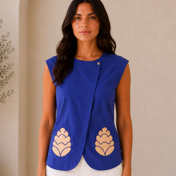 Blue Asymmetrical Top with Appliques