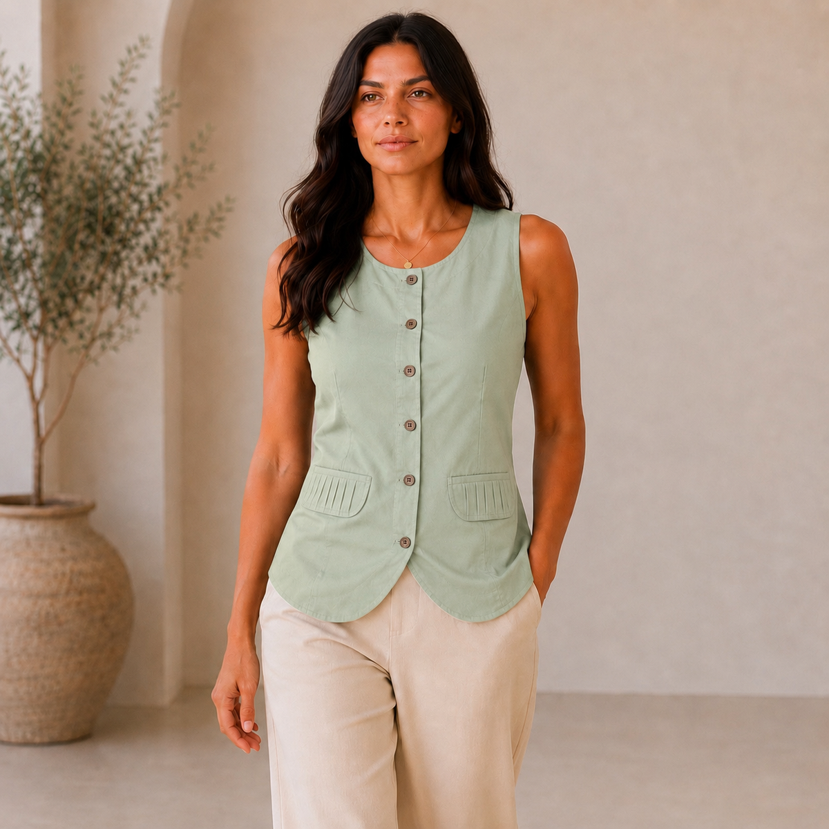 Pleated Pockets Co-ord Set (Light Green)